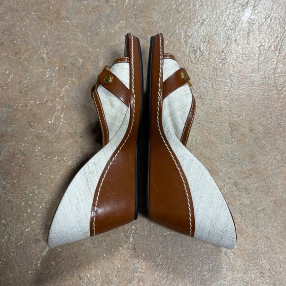 Worn 1X Cole Haan Kina Wedge Sandals Natural Linen Gold Accent Slides Size 8 B - Picture 5 of 16